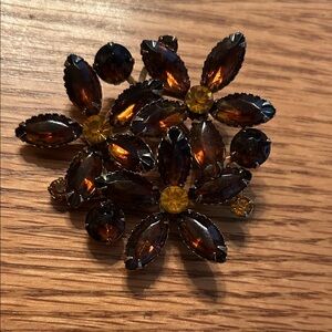 Vintage Elegant Floral Brooch with Amber and Yellow Accents